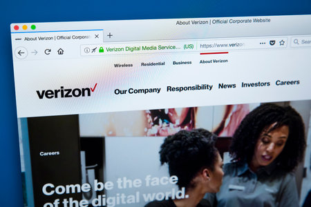 LONDON, UK - JANUARY 25TH 2018: The homepage of the official website for Verizon Communications -...