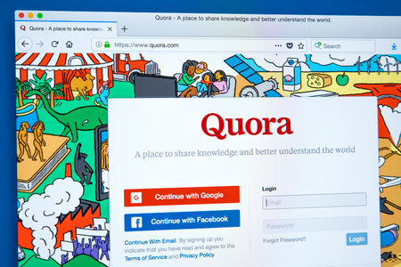 LONDON, UK - JANUARY 15TH 2018: The homepage of the official website for Quora - a question and...