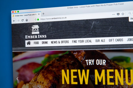 LONDON, UK - JANUARY 10TH 2018: The homepage of the official website for the Ember Inns pub brand...