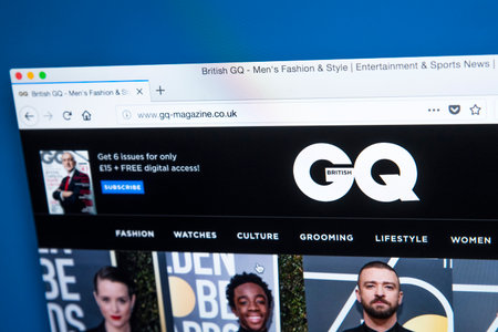 LONDON, UK - JANUARY 8TH 2018: The homepage of the official website for GQ - the international monthly magazine for men, on 8th January 2018.のeditorial素材