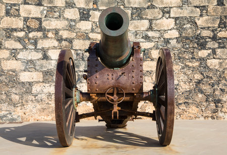 One of the cannons at the historic Castillo de San Gabriel in Arrecife, on the volcanic island of Lanzarote, Spain. の写真素材