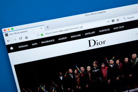 LONDON, UK - FEBRUARY 8TH 2018: The homepage of the official website for Christian Dior - the European luxury goods company, on 8th February 2018.のeditorial素材