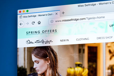 LONDON, UK - FEBRUARY 8TH 2018: The homepage of the official website for Miss Selfridge - the UK high street store, on 8th February 2018.のeditorial素材