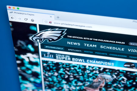 LONDON, UK - MARCH 7TH 2018: The homepage of the official website for the Philadelphia Eagles - the professional American football team, on 7th March 2018.のeditorial素材