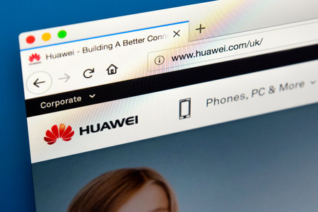 LONDON, UK - MARCH 29TH 2018: The homepage of the official website for Huawei - the Chinese multinational networking, technology and telecommunications company, on 29th March 2018.のeditorial素材