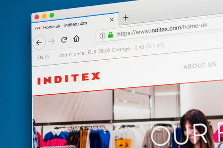 LONDON, UK - MAY 29TH 2018: The homepage of the official website for Inditex - the Spanish multinational clothing company, on 29th May 2018.のeditorial素材
