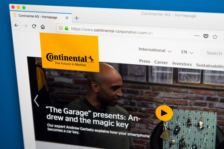 LONDON, UK - MAY 29TH 2018: The homepage of the official website for Continental - the leading German automotive manufacturing company, on 29th May 2018.のeditorial素材