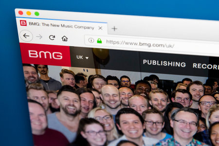 LONDON, UK - MAY 29TH 2018: The homepage of the official website for BMG Rights Management - the international music company focused on music publishing, recording rights and distribution, on 29th May 2018.のeditorial素材