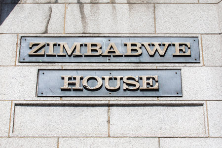 LONDON, UK - JUNE 6TH 2018: The sign at Zimbabwe House on the Strand in London - the Embassy of Zimbabwe, on 6th June 2018.のeditorial素材