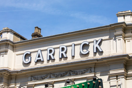 LONDON, UK - JUNE 6TH 2018: The exterior of the Garrick Theatre, located on Charing Road in London, on 6th June 2018.のeditorial素材