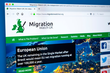 LONDON, UK - FEBRUARY 22ND 2018: The homepage of the official Website for MigrationWatch UK - an...