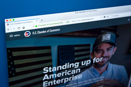 LONDON, UK - FEBRUARY 8TH 2018: The homepage of the website for the US Chamber of Commerce - a business-oriented American lobbying group, on 8th February 2018.のeditorial素材