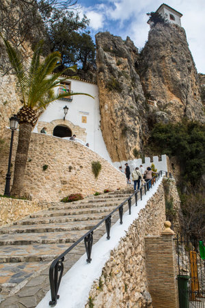 GUADALEST, SPAIN - APRIL 13TH 2018: The steps leading up to the historic old town of Guadalest in Spain, on 13th April 2018.のeditorial素材