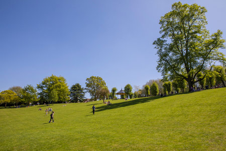 COLCHESTER, UK - MAY 7TH 2018: A view inside the beautiful Colchester Castle Park in the historic town of Colchester, Essex, on 7th May 2018.のeditorial素材