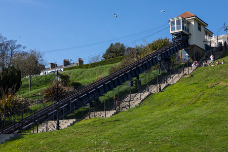 SOUTHEND-ON-SEA, ESSEX - APRIL 18TH 2018: The Southend Cliff Railway, also known as the Southend Cliff Lift, in Southend-on-Sea, Essex, on 18th April 2018.のeditorial素材