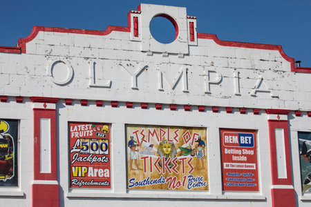 SOUTHEND-ON-SEA - APRIL 18TH 2018: The Olympia Amusement Arcade building on Southend seafront in Southend-on-Sea in Essex, UK, on 18th April 2018.のeditorial素材