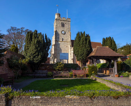 RAYLEIGH, ESSEX - APRIL 18TH 2018: A view of the beautiful Holy Trinity church in the town of Rayleigh in Essex, on 18th April 2018.のeditorial素材