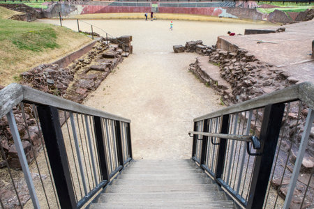 Chester, UK - August 2nd 2018: A view of the remains of the Roman Amphitheatre in the historic city...