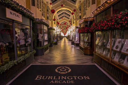 London, UK - December 4th 2018: A view of the beautiful Burlington Arcade in Mayfair, London,...