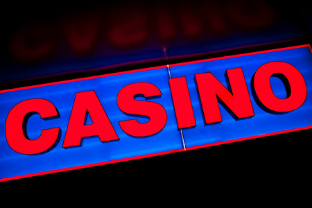 Close-up shot of an illuminated CASINO sign.の写真素材