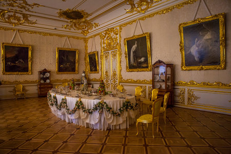 St. Petersburg, Russia - August 18th 2011: One of the stunning rooms in The Peterhof Palace in St....