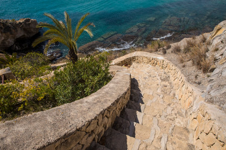 Winding steps on the coast of Moraira in Spain.