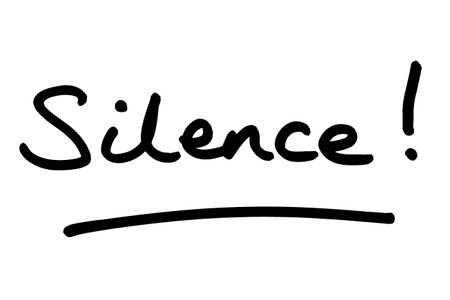 The word Silence! handwritten on a white background.の写真素材