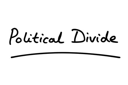 Political Divide, handwritten on a white background.の写真素材