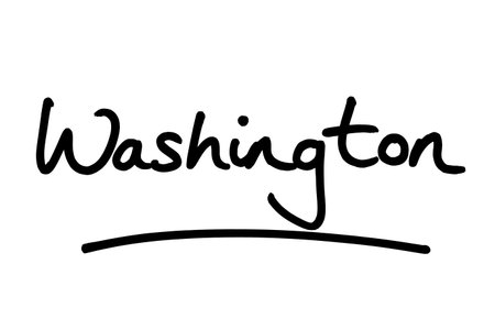 Washington - a state in the United States of America, handwritten on a white background.の写真素材