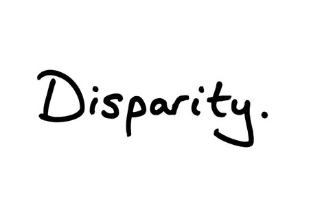 The word Disparity, handwritten on a white background.の写真素材