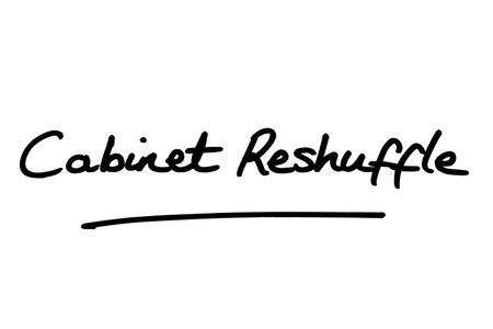 Cabinet Reshuffle, handwritten on a white background.の写真素材