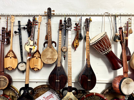 Selection of traditional, Uzbek musical instruments on display. High quality photoの写真素材