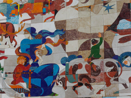 Part of panorama Russia-Georgia Friendship monument, Gudauri, Georgiaの写真素材