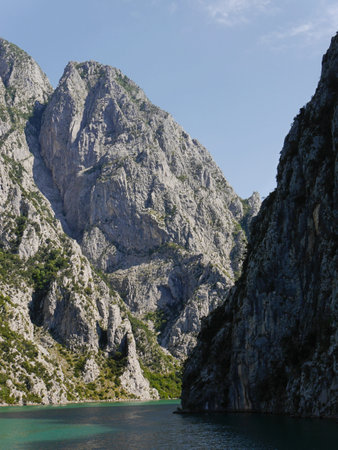 Steep sided valley of Lake Komani, Albanian Alpsの写真素材