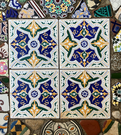 Close up of multi-patterned tiles, Essaouira, Morocco
