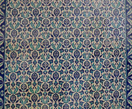 Ornately decorated blue patterned tiles in mosque, Batumi, Georgia