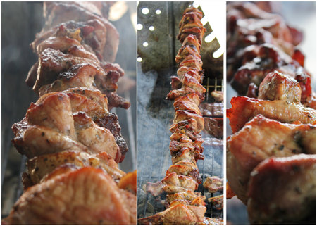Greek pork kebab collageの写真素材