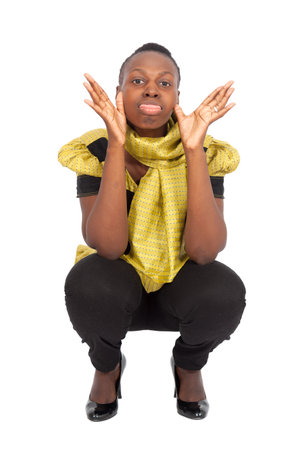Beautiful black woman doing different expressions in different sets of clothes: posingの写真素材