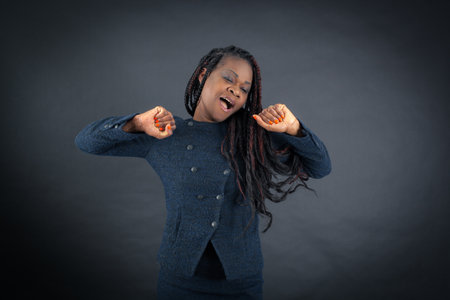 Beautiful woman doing different expressions in different sets of clothes: wake upの写真素材