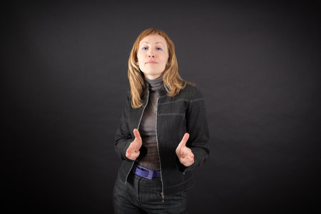 beautiful woman doing different expressions in different sets of clothes: gun sign