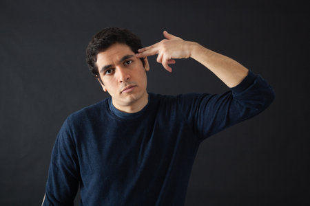 Handsome men doing different expressions in different sets of clothes: suicide