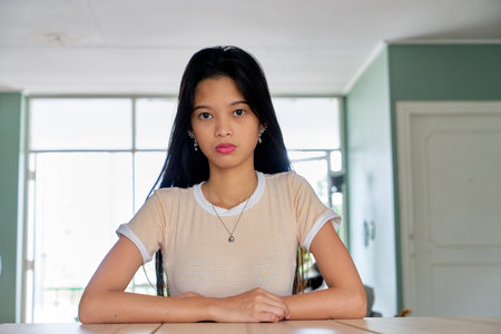 Beautiful woman posing - serious womanの写真素材