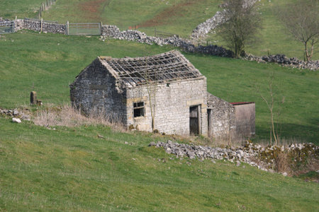 a disused barn with no roofの写真素材