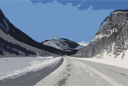 an icy road in front of a mountain under a blue skyのイラスト素材