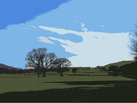 trees in a field under a cloudy skyのイラスト素材