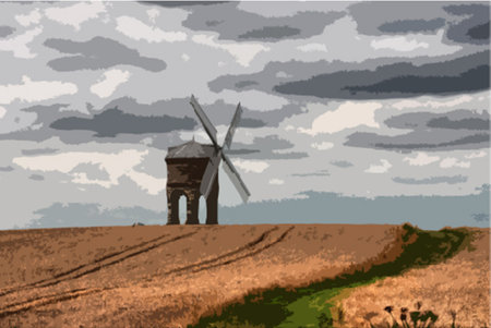 Chesterton Windmill under a moody cloudy skyのイラスト素材