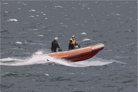 A rigid inflatable boat RIB powering through wavesのイラスト素材