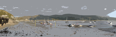 a view up the mawddach estuary in wales from barmouthのイラスト素材