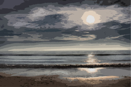 Beautiful sunset over a sandy beachのイラスト素材