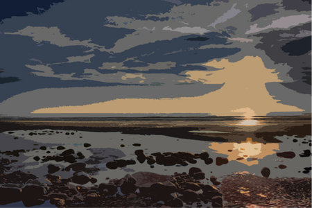Beautiful sunset over a quiet calm oceanのイラスト素材